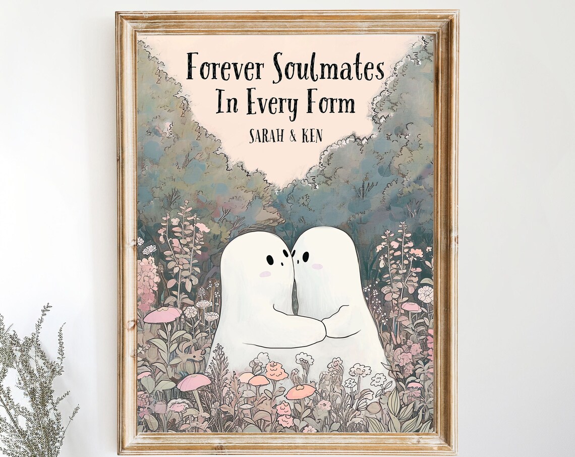 Personalized Ghost Couple Kissing Forever Soulmates Wildflower Meadow Poster