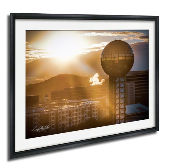 Knoxville Cityscape Print Autumn Sunrise With Golden Sunsphere