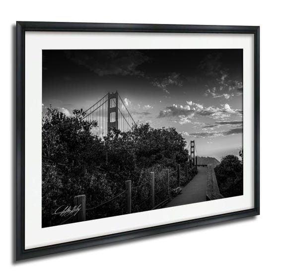 Golden Gate Bridge Photo Print Black White Sunrise