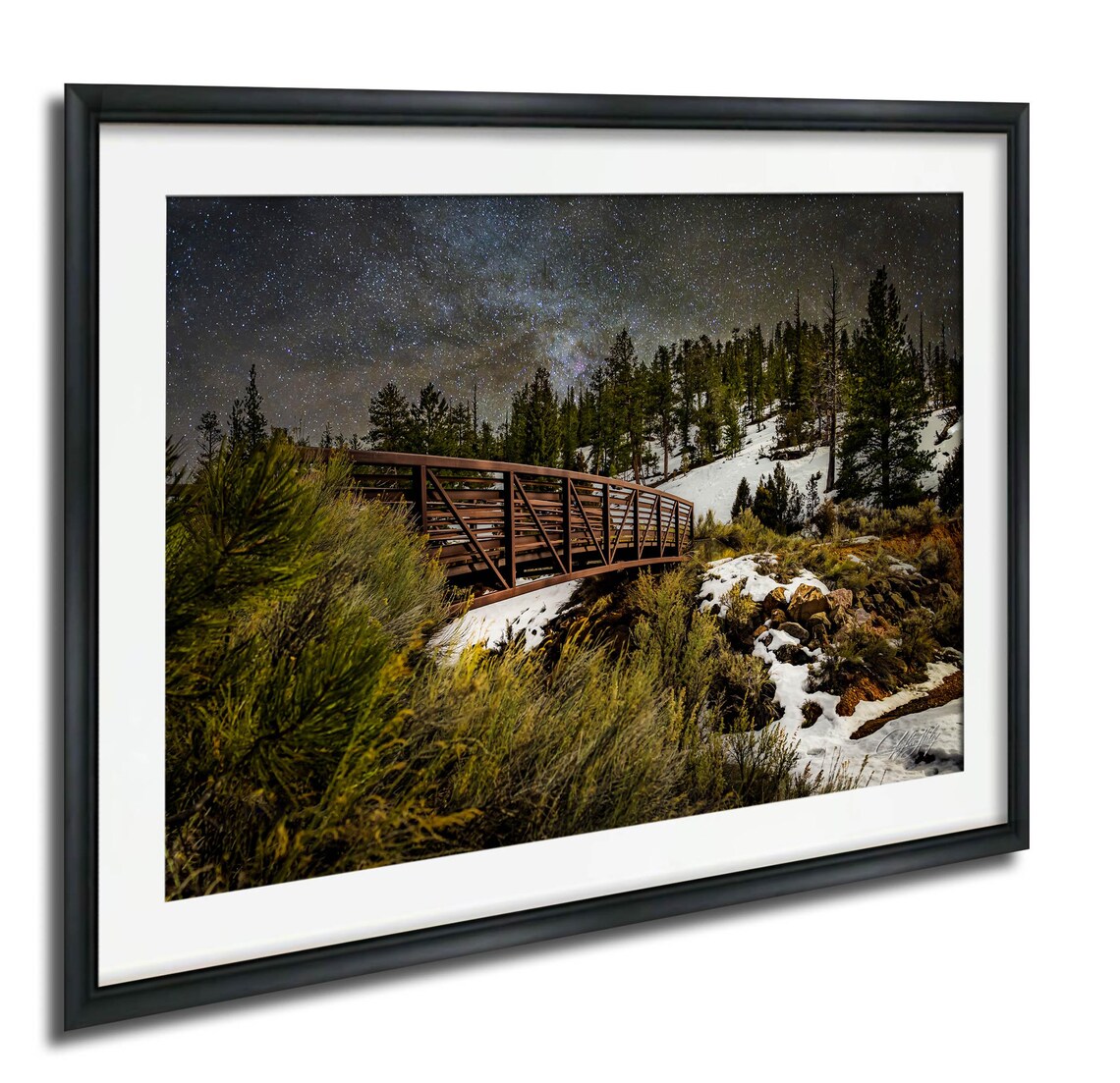 Bryce Canyon Night Sky Snowy Bridge Scene Art Print