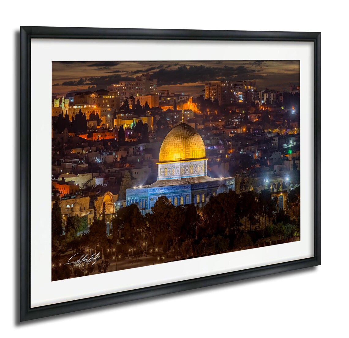 Dome of the Rock Jerusalem at Night Golden Dome Holy Land Photo Poster