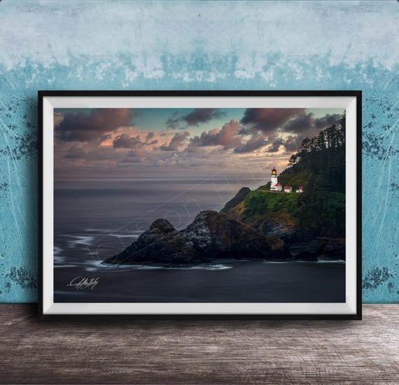 Heceta Lighthouse Print Coastal Nautical Wall Art