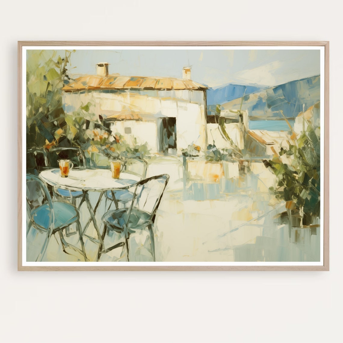 Mediterranean Seaside Terrace Watercolor Villa View Art Poster