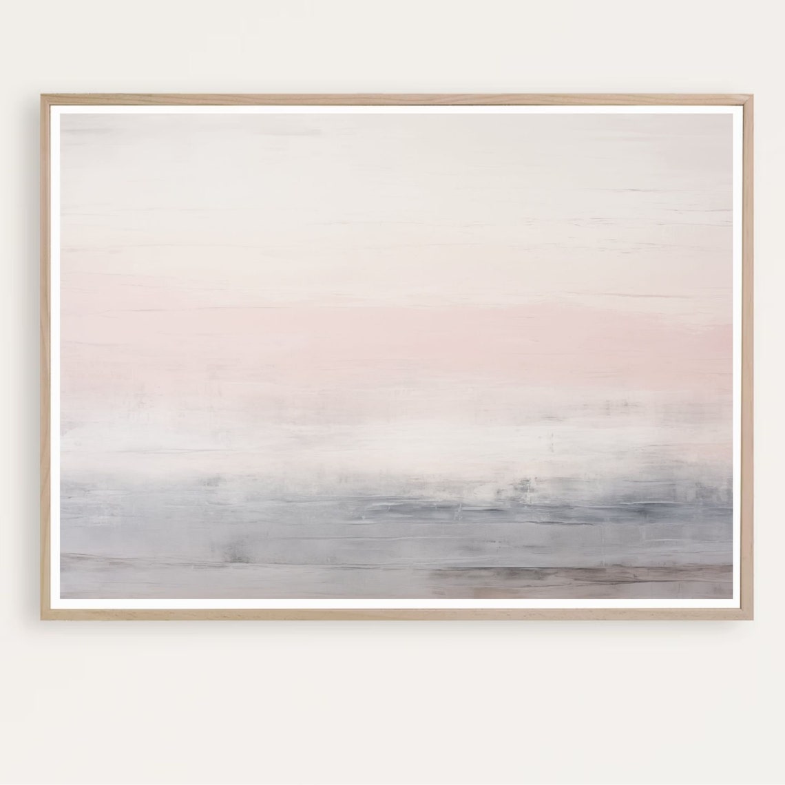 Minimalist Blush Pink and Grey Ocean Abstract Serene Wall Art