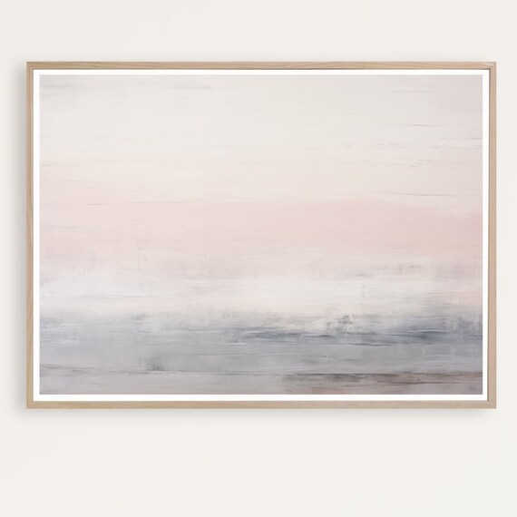 Minimalist Blush Pink and Grey Ocean Abstract Serene Wall Art