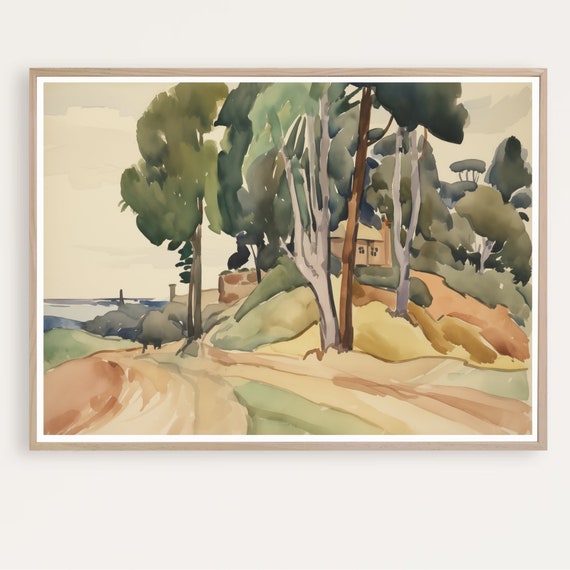 Abstract Landscape Print Tree Painting Vintage Watercolor Instant