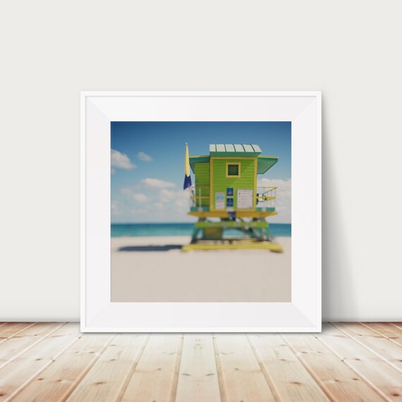 Green Lifeguard Tower on Miami Beach Sunny Beach Day Photo Print