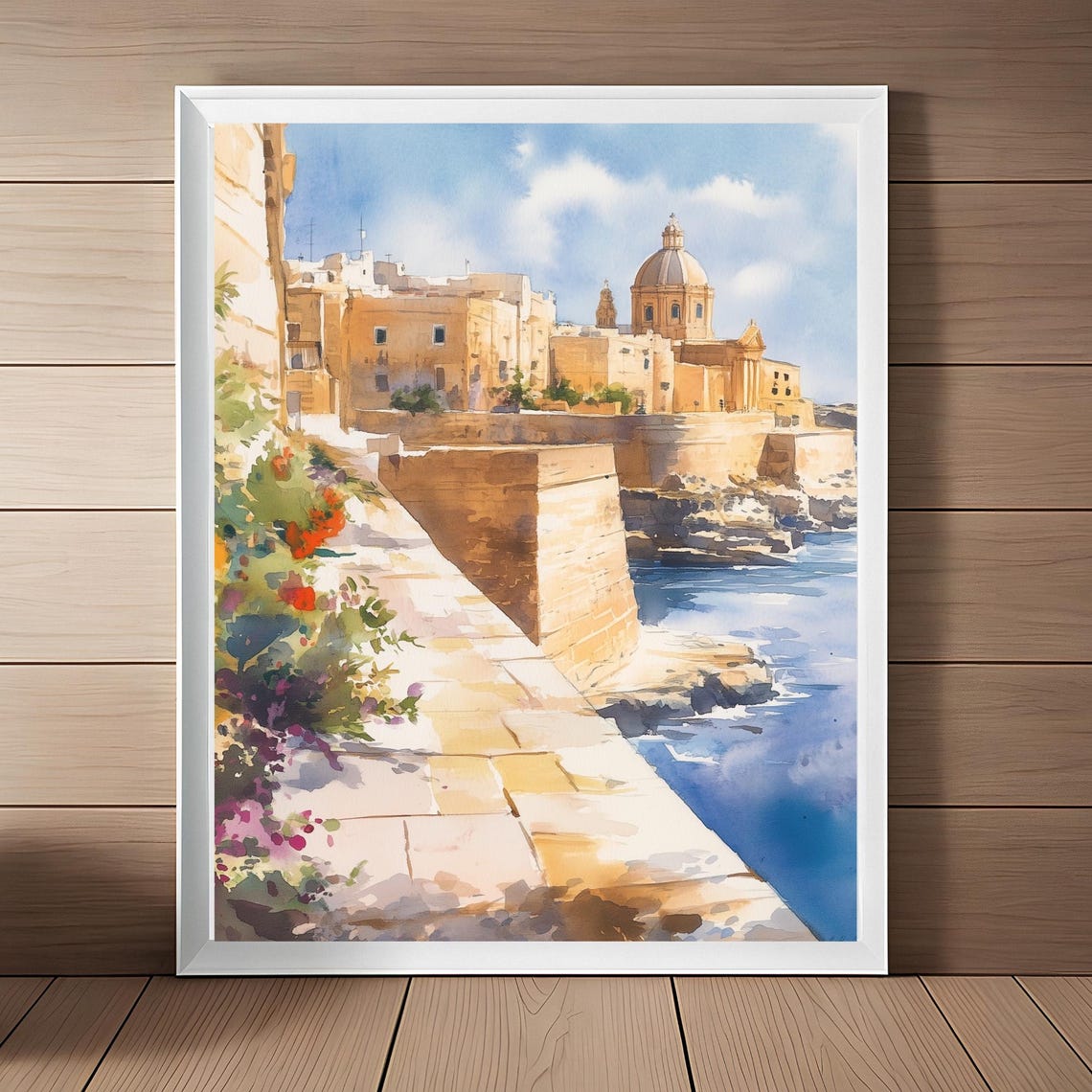 Malta Painting European Island Wall Art Malta Travel Poster Mediterranean Seascape Watercolor Print Europe Travel Poster Travel Gift