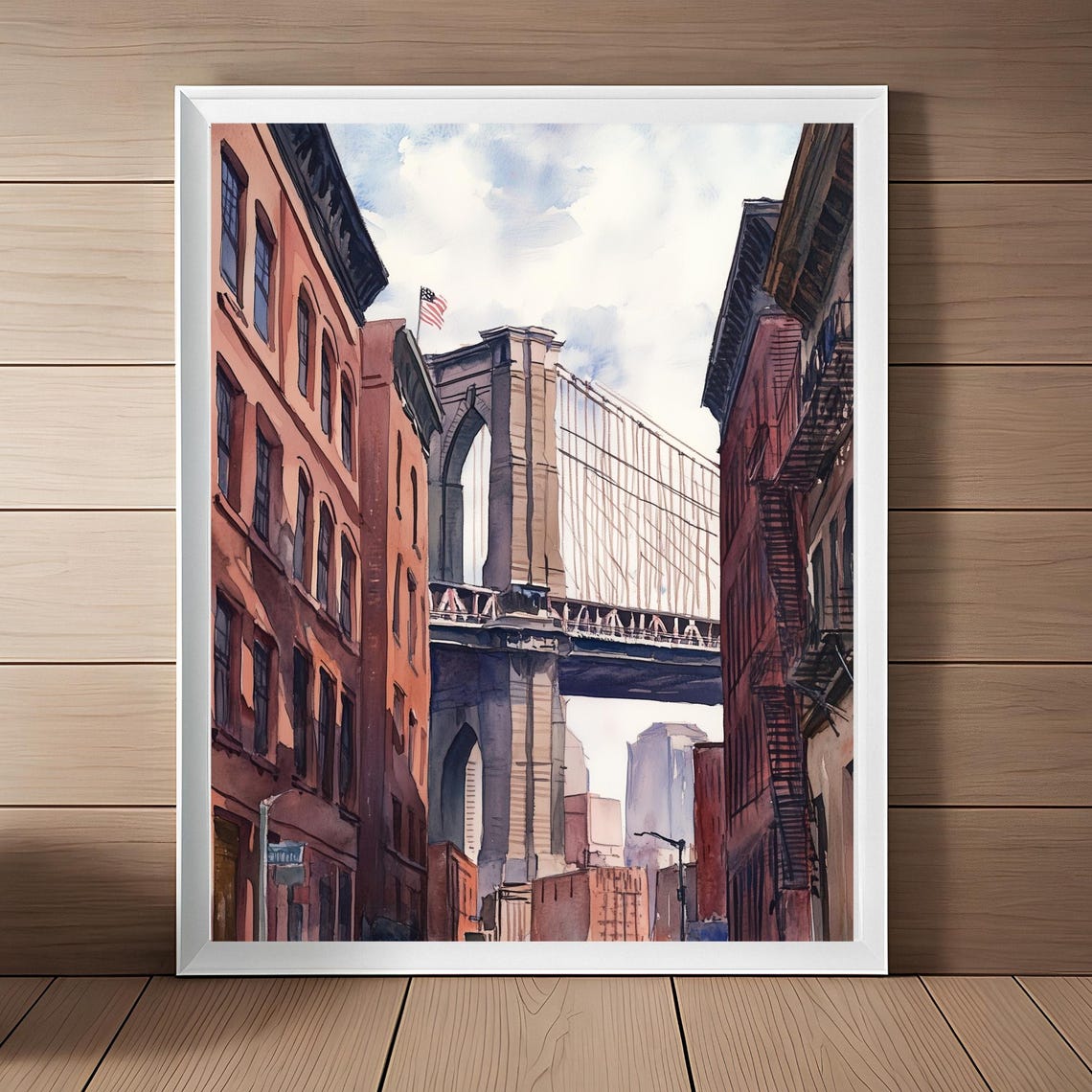 New York City Painting Brooklyn Bridge Watercolor Print Nyc Streetscape Wall Art Travel Poster Nyc Wall Art Usa Travel Art