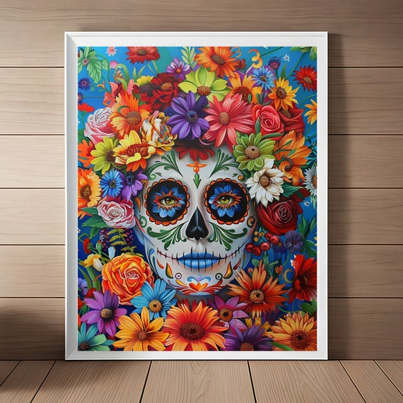 Mexican Catrina Art Mexico Folk Art Colorful Floral Wall Art Print Mexican Home Decor Flower Print Mexican Art Dia De Muertos