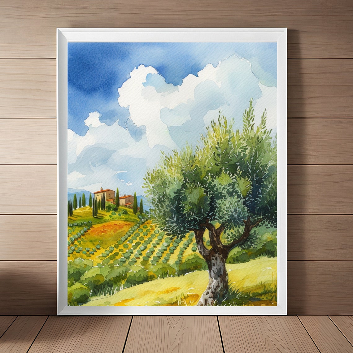 Tuscany Olive Tree Watercolor Villa Cypress Hills Landscape Poster