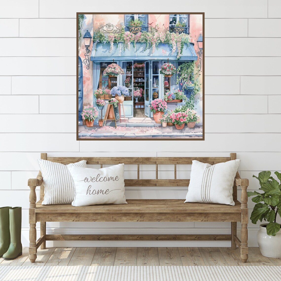 Paris Flower Shop Watercolor Art Print, France Cityscape