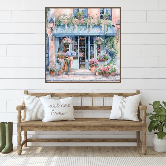 Paris Flower Shop Watercolor Art Print, France Cityscape