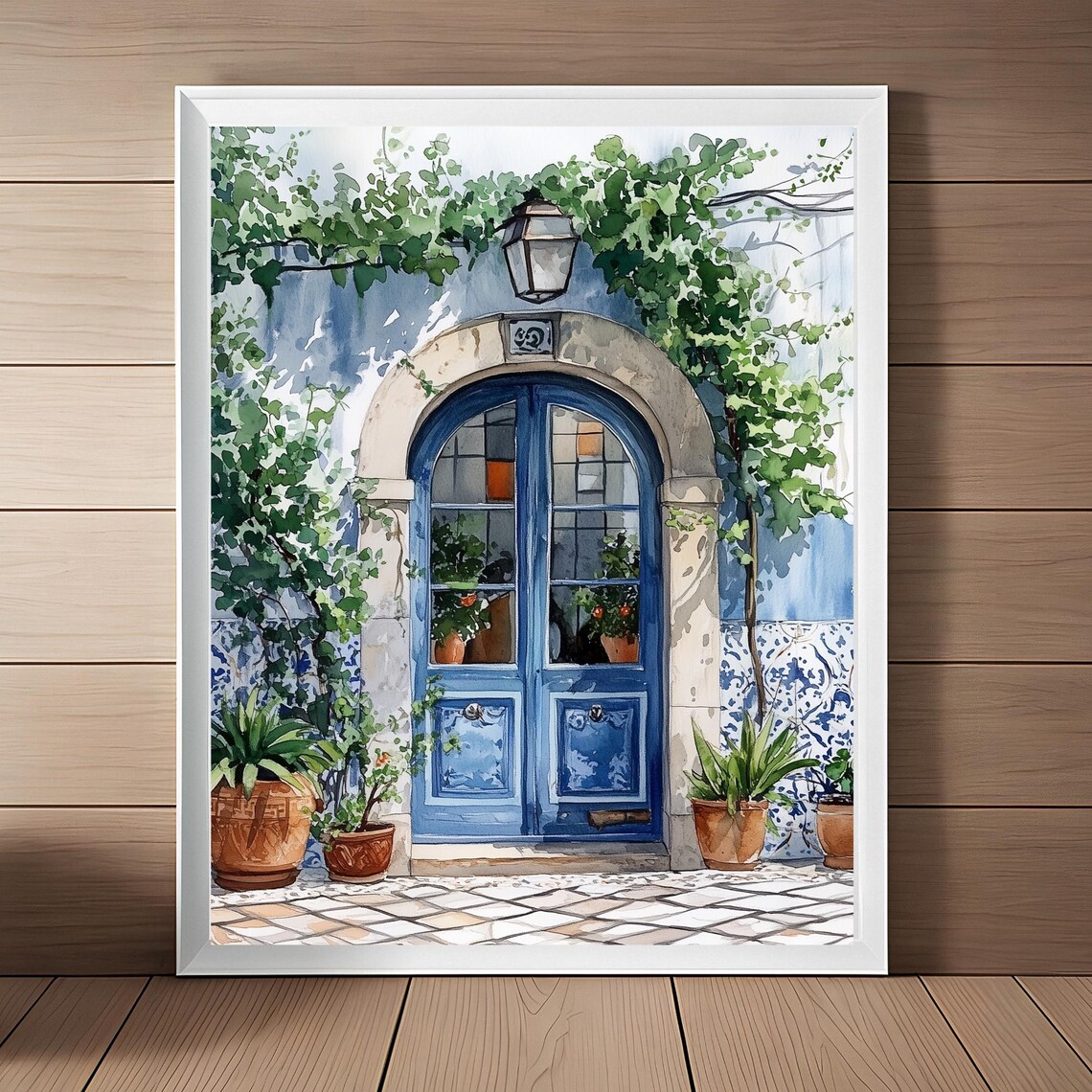 Vintage Lisbon Blue Door Art Print, Portugal Travel