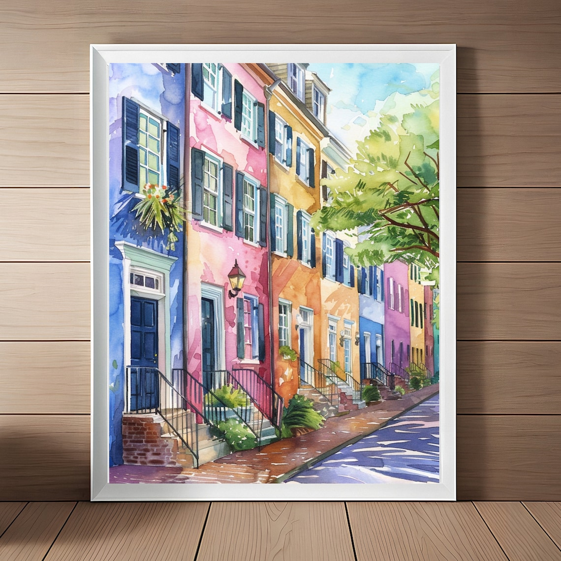 Charleston Rainbow Row Watercolor Art Print