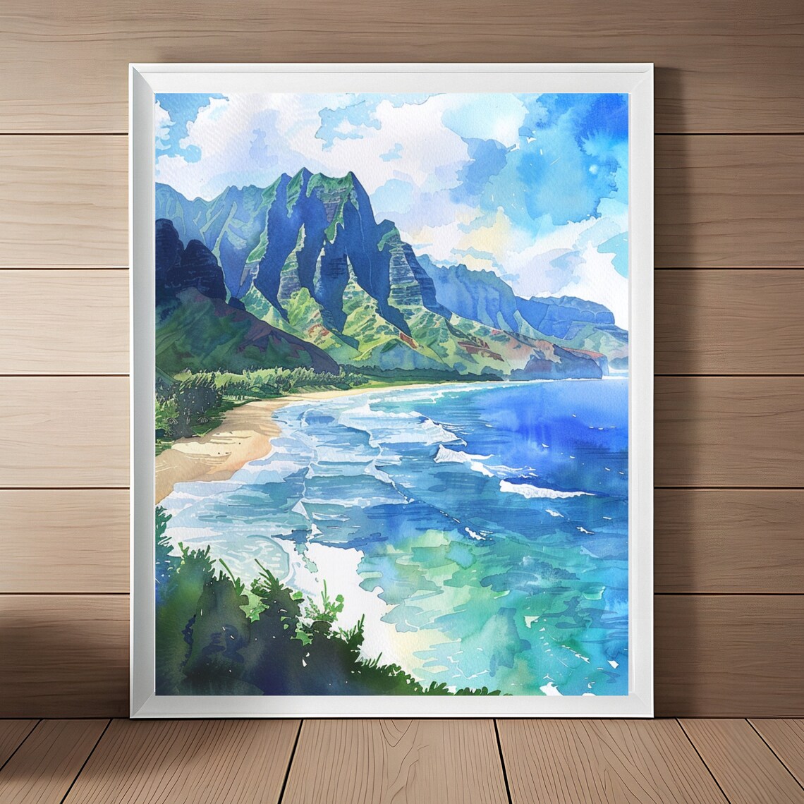 Kauai Watercolor Print, Hanalei Bay Travel Poster