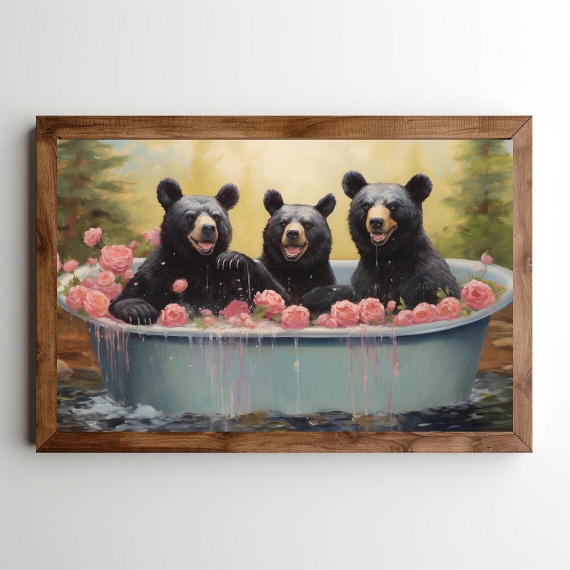 Three Bears Rose Petal Bathtub Funny Bathroom Animal Art Poster - Image 3
