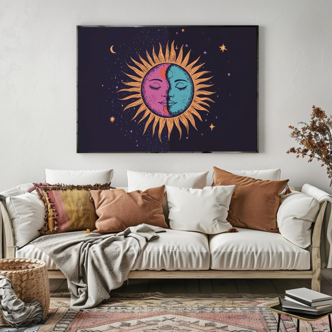 Witchy Celestial Sun Moon Faces Astrology Boho Cosmic Decor Poster - Image 5