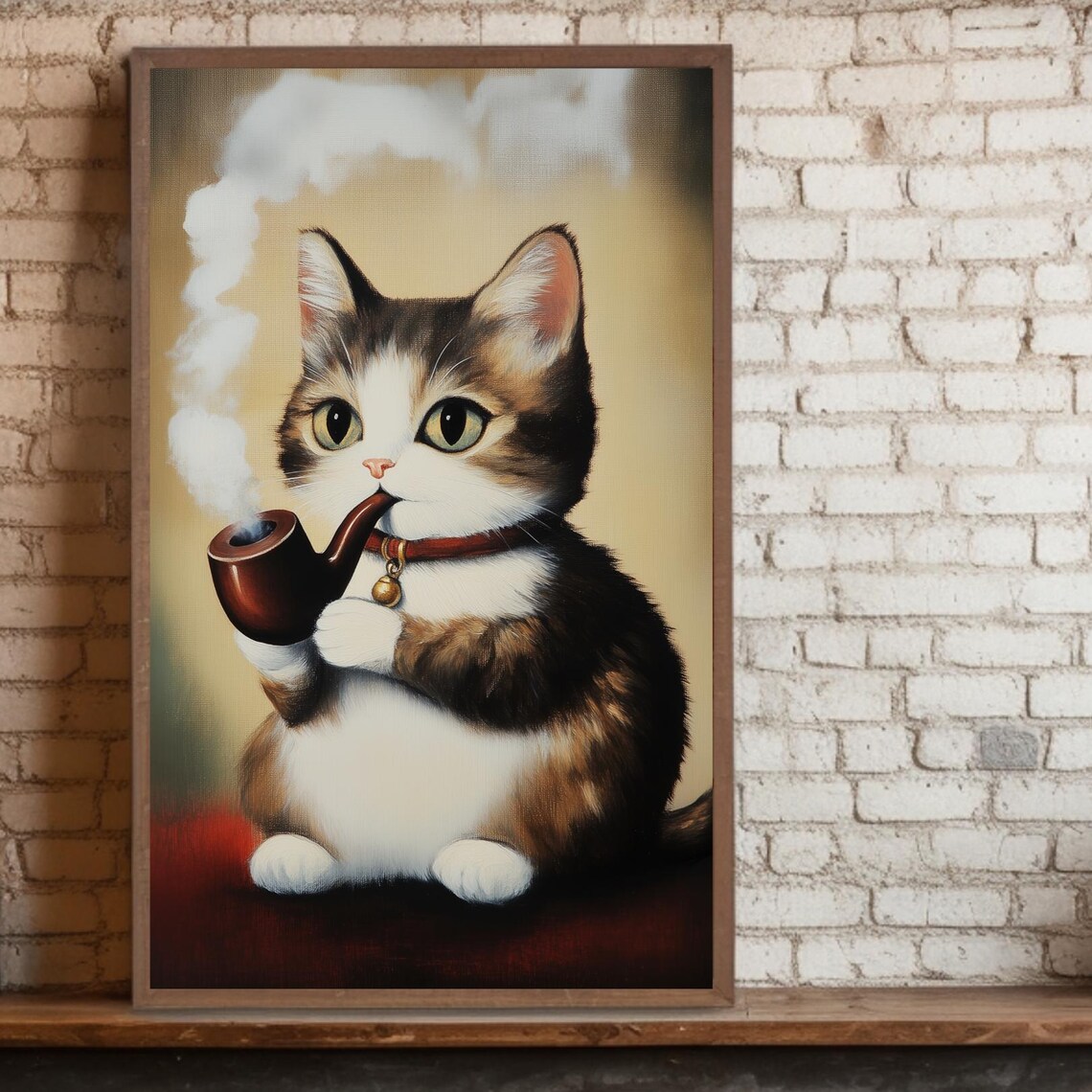 Pipe Smoking Cat Funny Vintage Animal Painting Kitten Poster - Image 2
