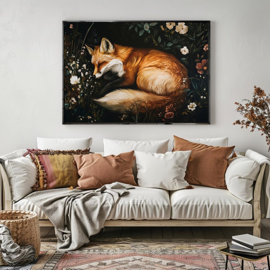 Sleeping Fox, Moody Botanical Dark Academia Art Print - Image 6