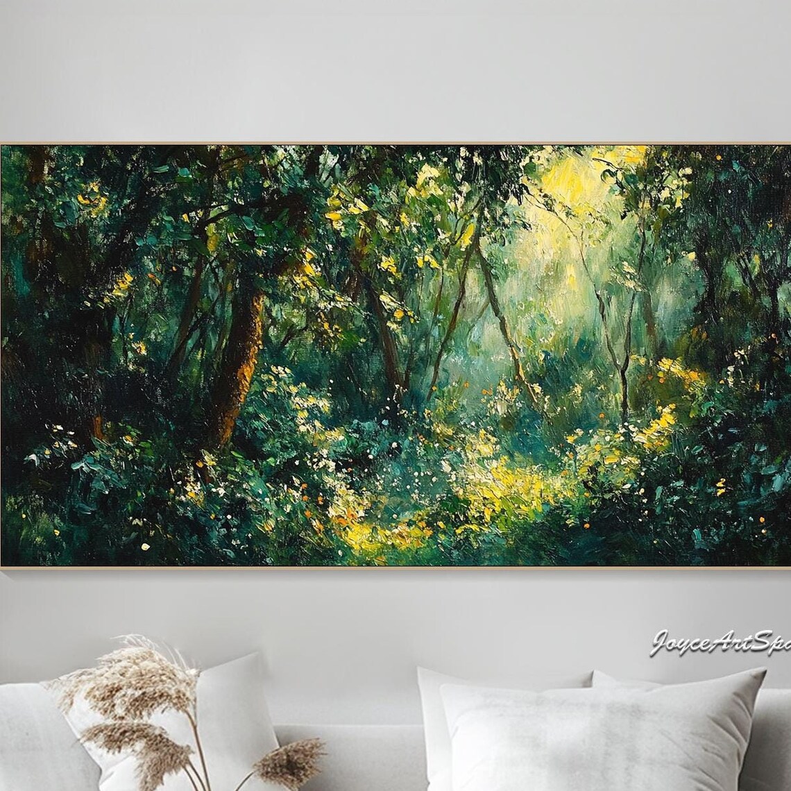 Green Forest Sunbeam Textured 3D Landscape Oil Painting Poster