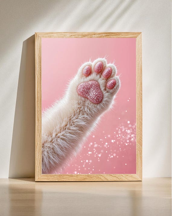 Sparkling Cat Paw Print Whimsical Animal Art Cute Kitten Glitter Home Decor Nursery Wall