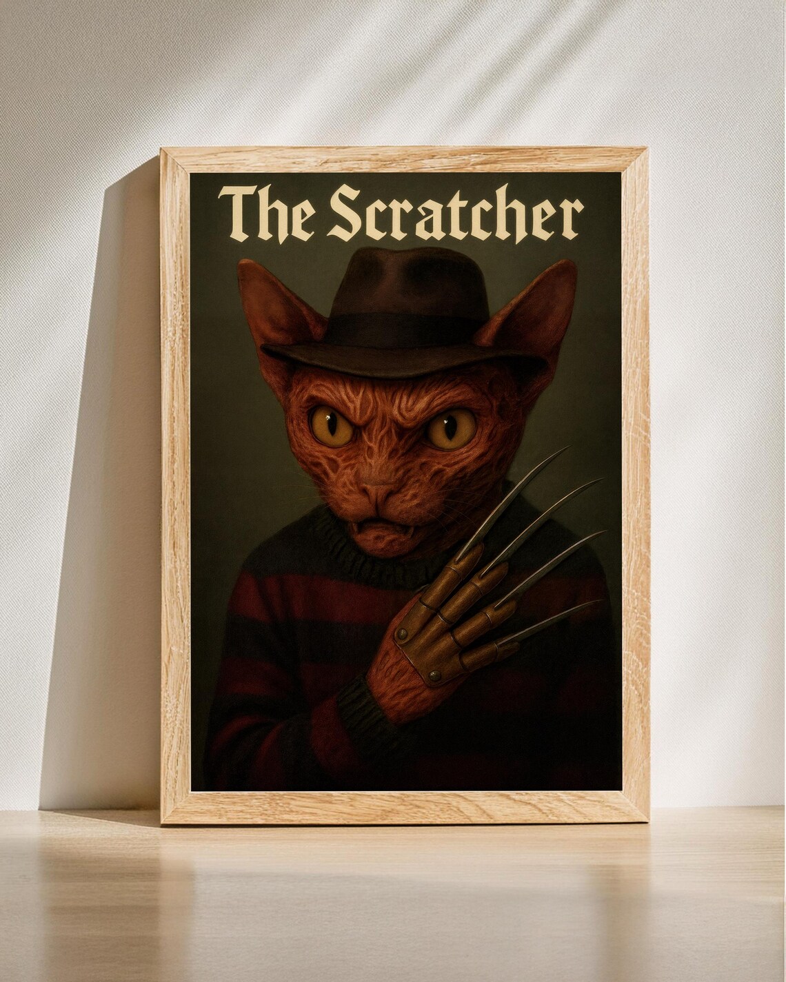The Scratcher Cat Art Horror Print Creepy Poster Scary Halloween Wall Decor