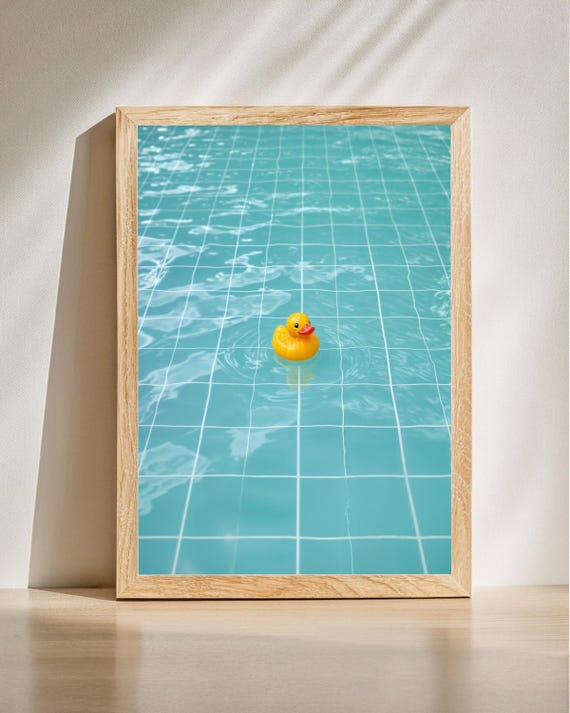 Rubber Duck Print Minimalist Pool Fun Bathroom Decor Contemporary Art Funny Wall