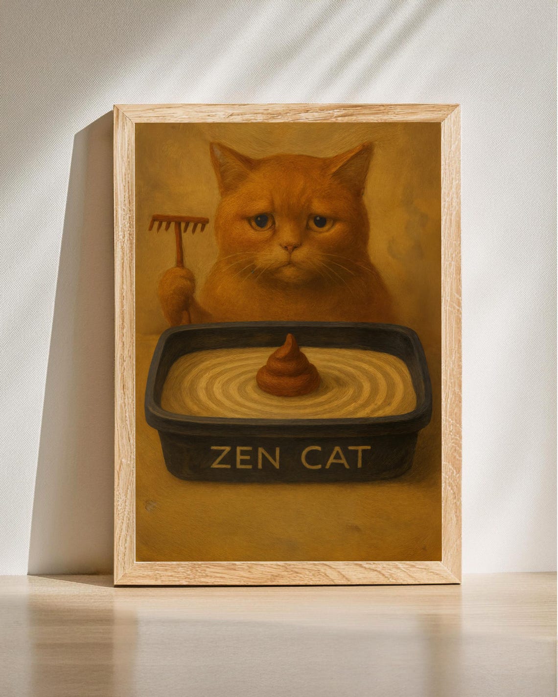Funny Zen Cat Art Meditation Print Hilarious Poster Bathroom Wall Lover Gift Mindfulness Humor Decor