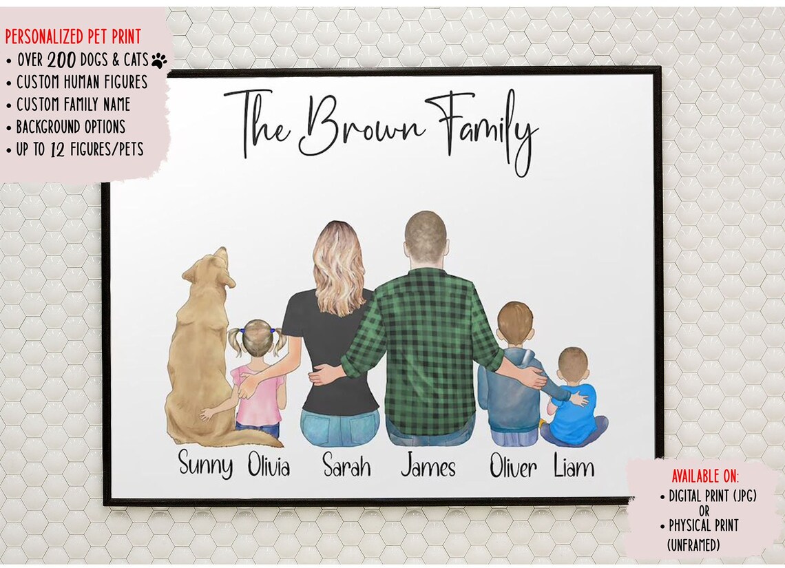 Custom Family Portrait Pet Memorial Art Print