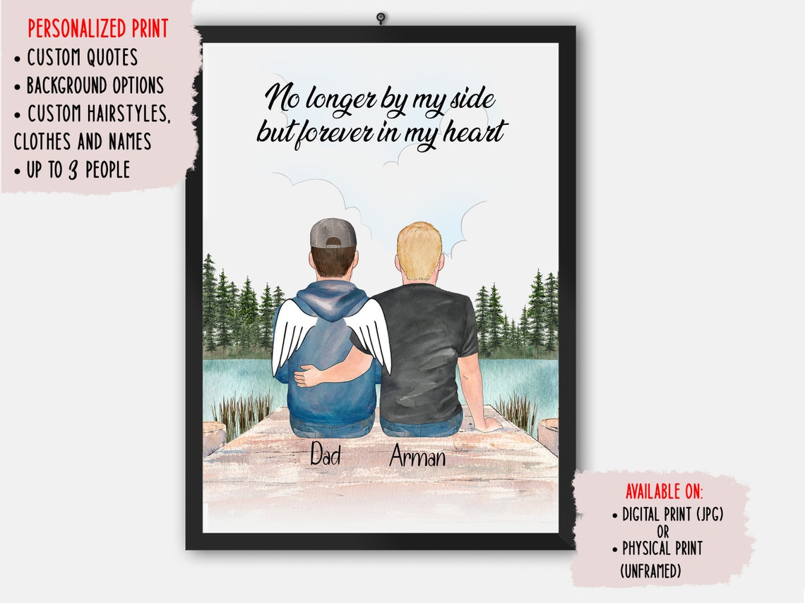 Personalised Dad Memorial Angel Wings Remembrance Sympathy Poster