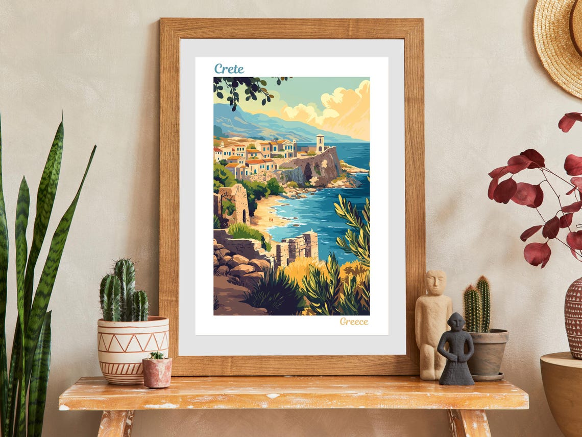 Crete Coastal Village Ancient Ruins Cliffs Greece Travel Poster - Image 2