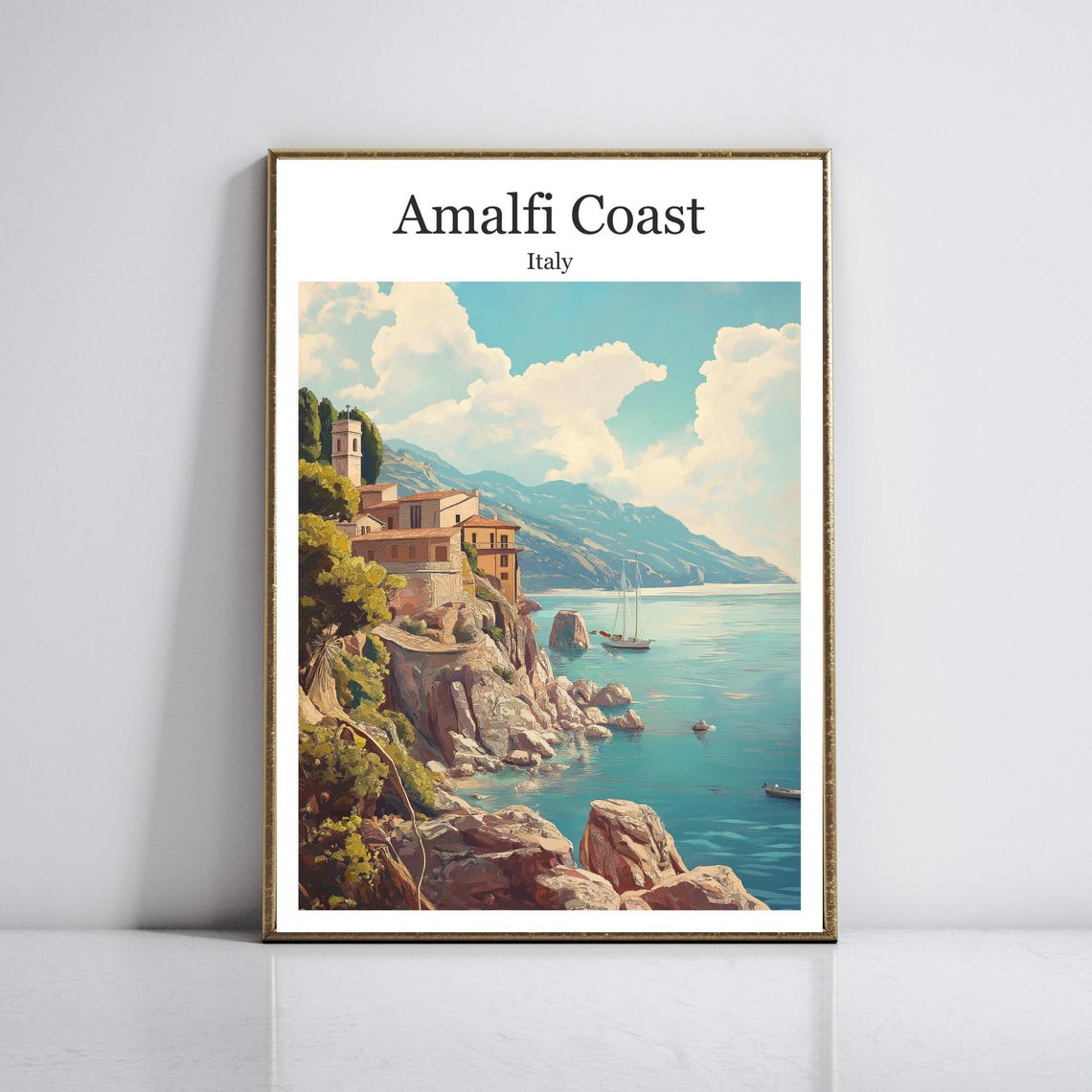 Amalfi Coast Italy Villa on a Rocky Cliff Above the Sea Poster