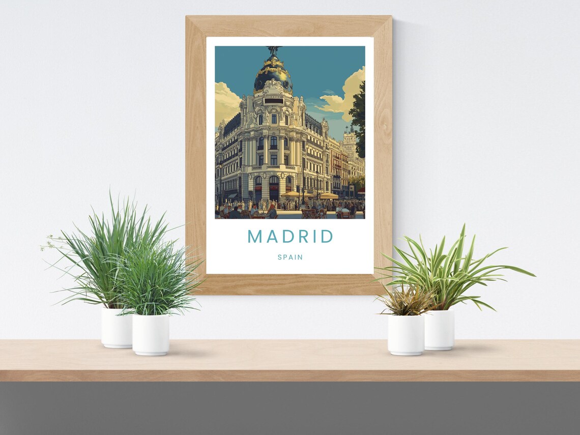 Madrid Metropolis Building Crowded Plaza Spain Travel Poster - Image 2