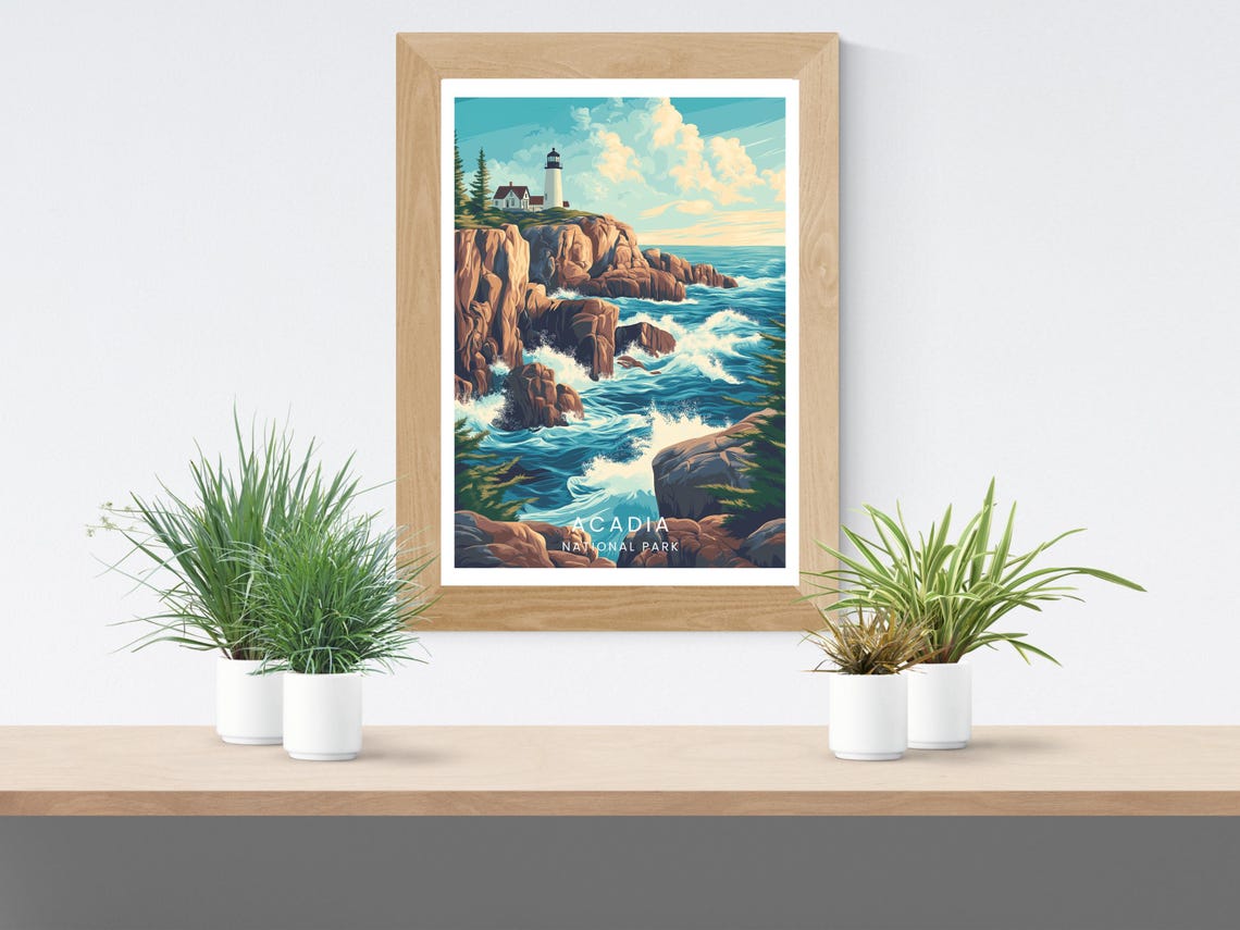 Acadia Bass Harbor Lighthouse Waves Rocky Cliffs National Park Poster - Image 2