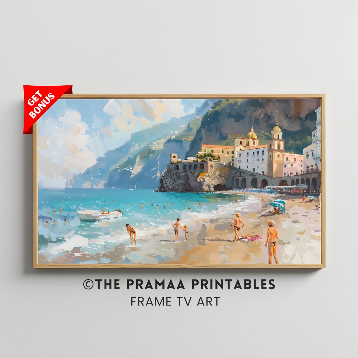 Italian Cliffside Village Beach Summer Seaside Coastal Poster