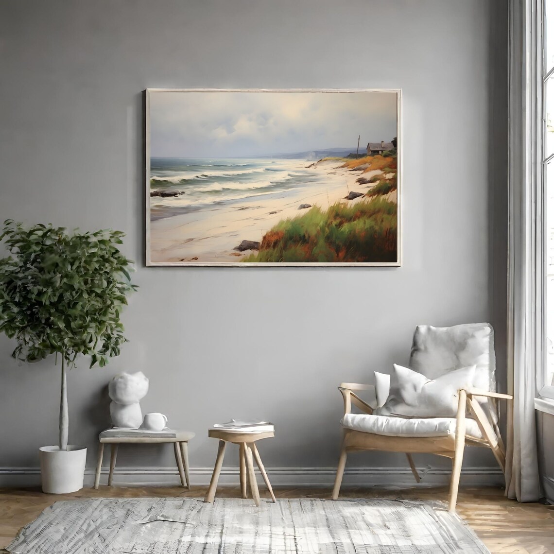 Coastal Beach Vintage Landscape Oil Painting Antique Seaside Seascape Print Summer Wall Art Sea Poster Farmhouse Decor - Image 3