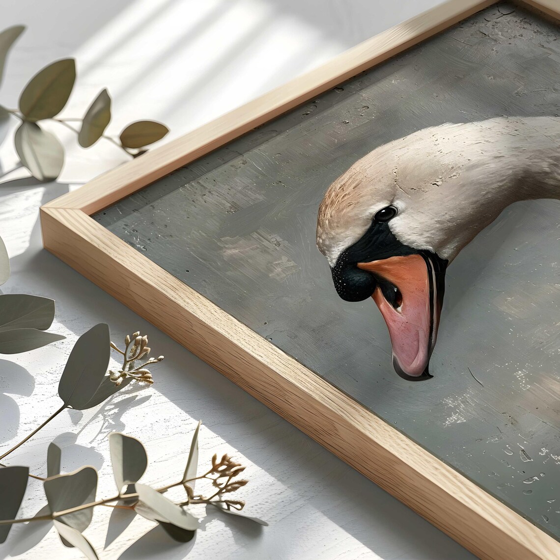 Elegant White Swan Portrait on Grey Vintage Minimalist Bird Poster - Image 2