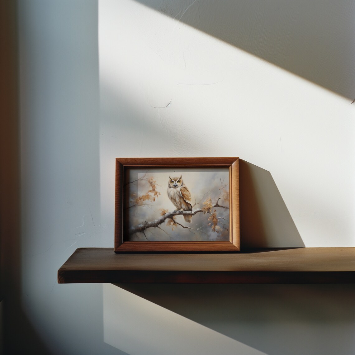 Great Horned Owl on a Branch Moody Wildlife Portrait Painting Poster - Image 2