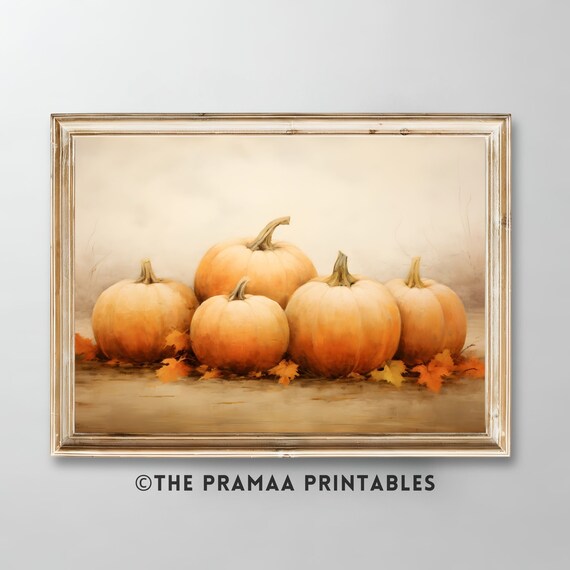 Six Pumpkins with Fall Leaves Rustic Harvest Still Life Poster
