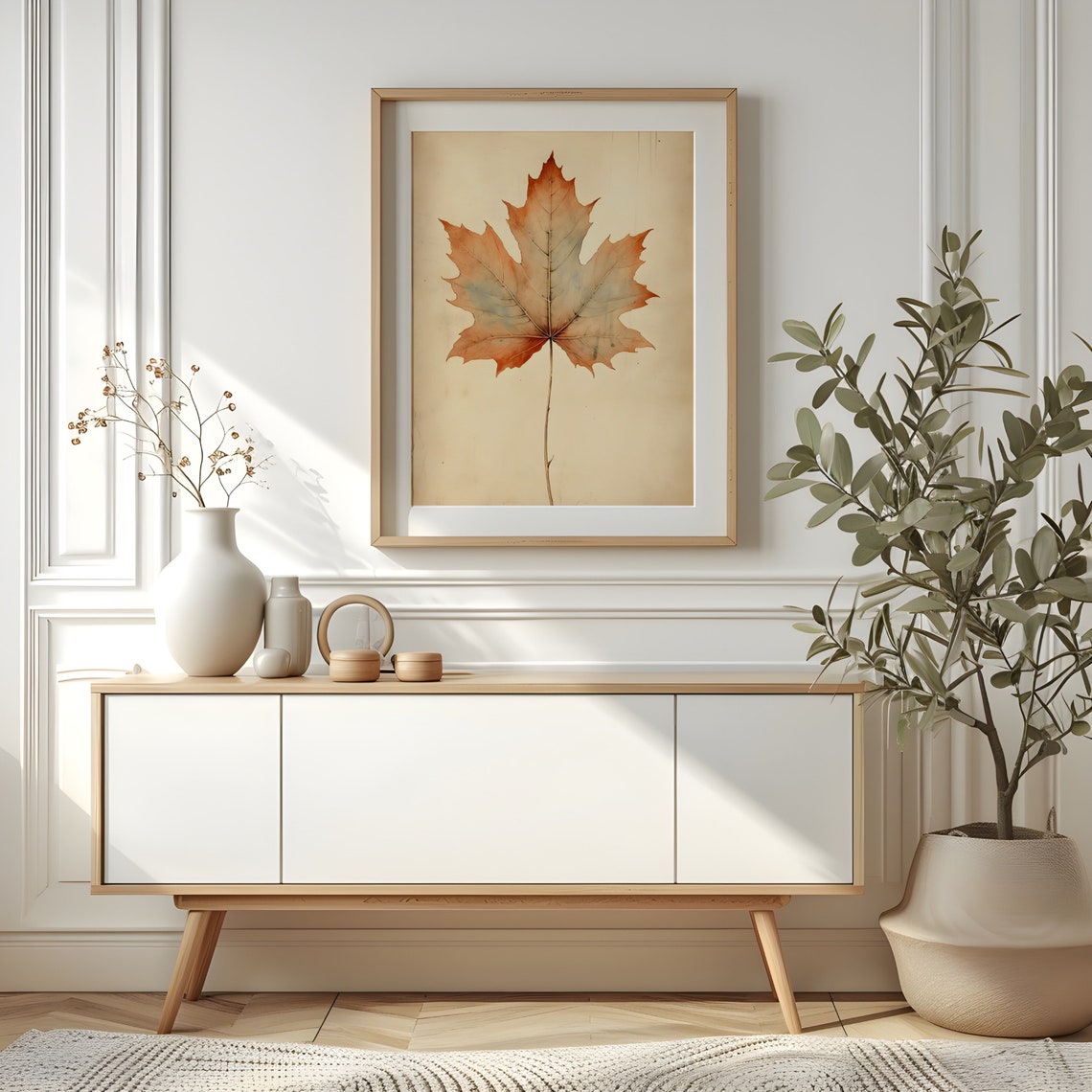 Single Autumn Maple Leaf Watercolor Botanical Minimalist Poster - Image 3