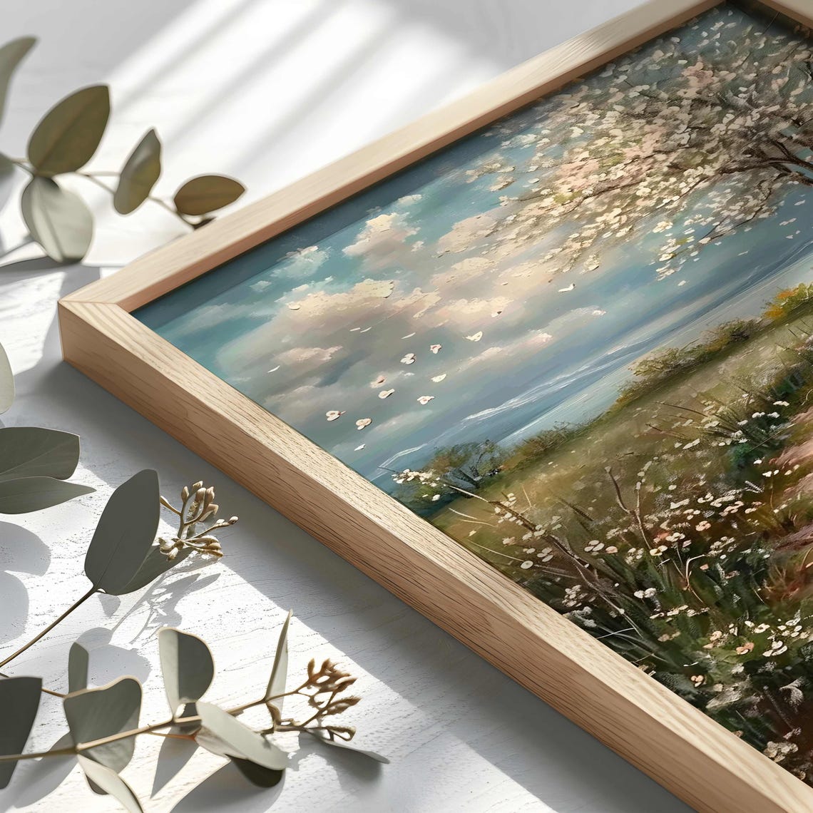 Winding Flower Path by the Lake Vintage Spring Landscape Poster - Image 2