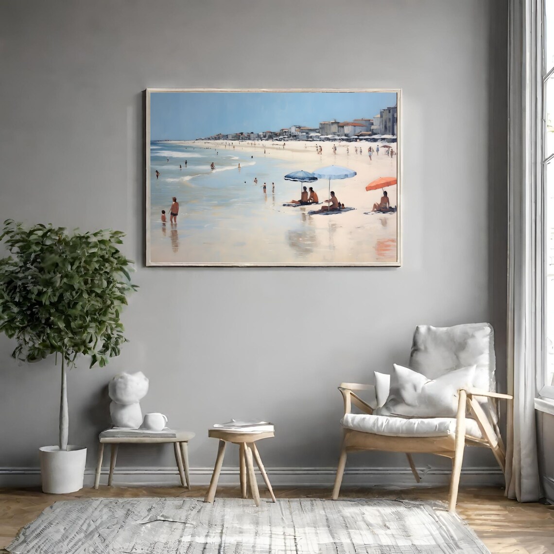 Seaside Beach Vintage Landscape Oil Painting Coastal Sea Nautical Antique Print Seascape Summer Wall Art Farmhouse Decor - Image 3