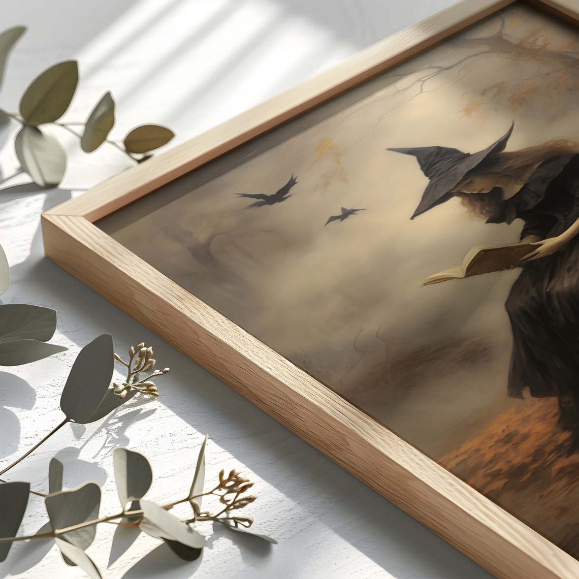 Witch Reading Book Misty Autumn Forest Crows Magic Spell Poster - Image 2