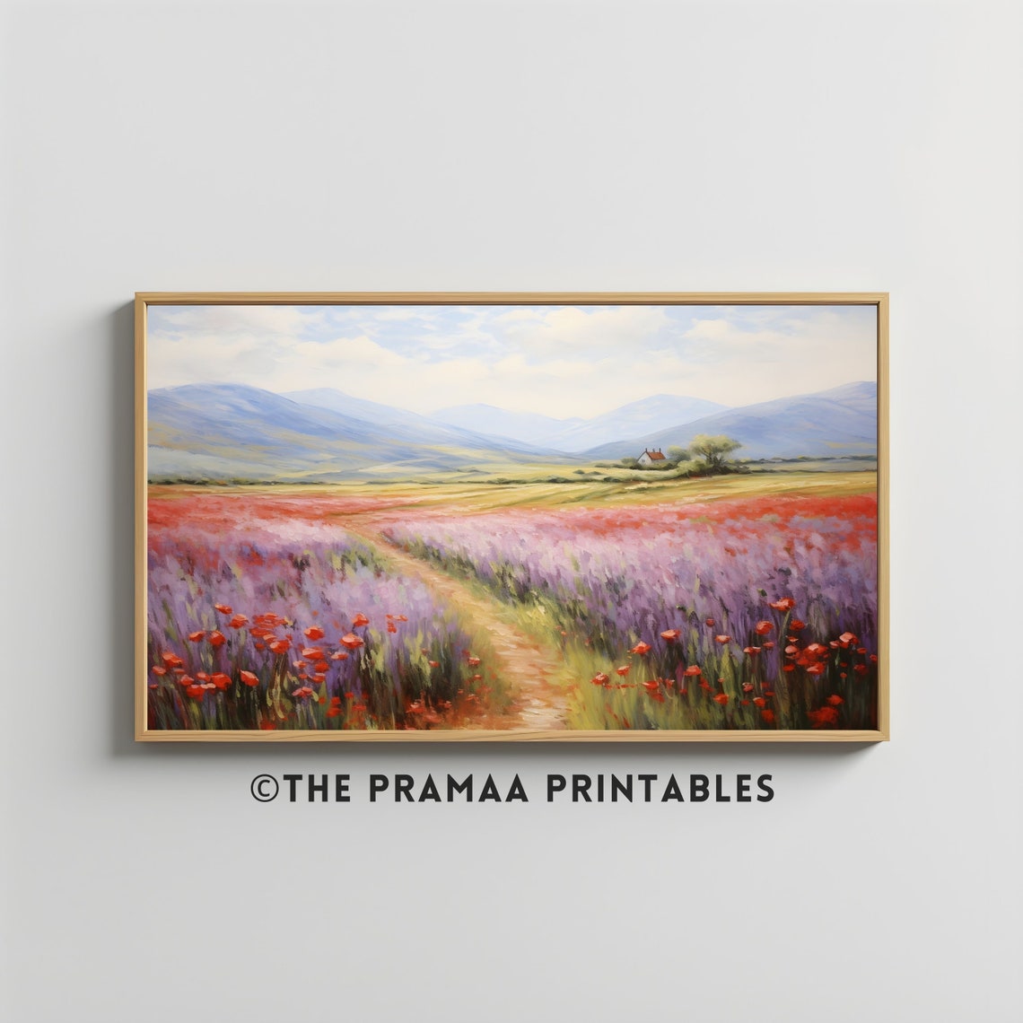 Poppy and Lavender Field Mountain Path Romantic Oil Painting Poster - Image 2