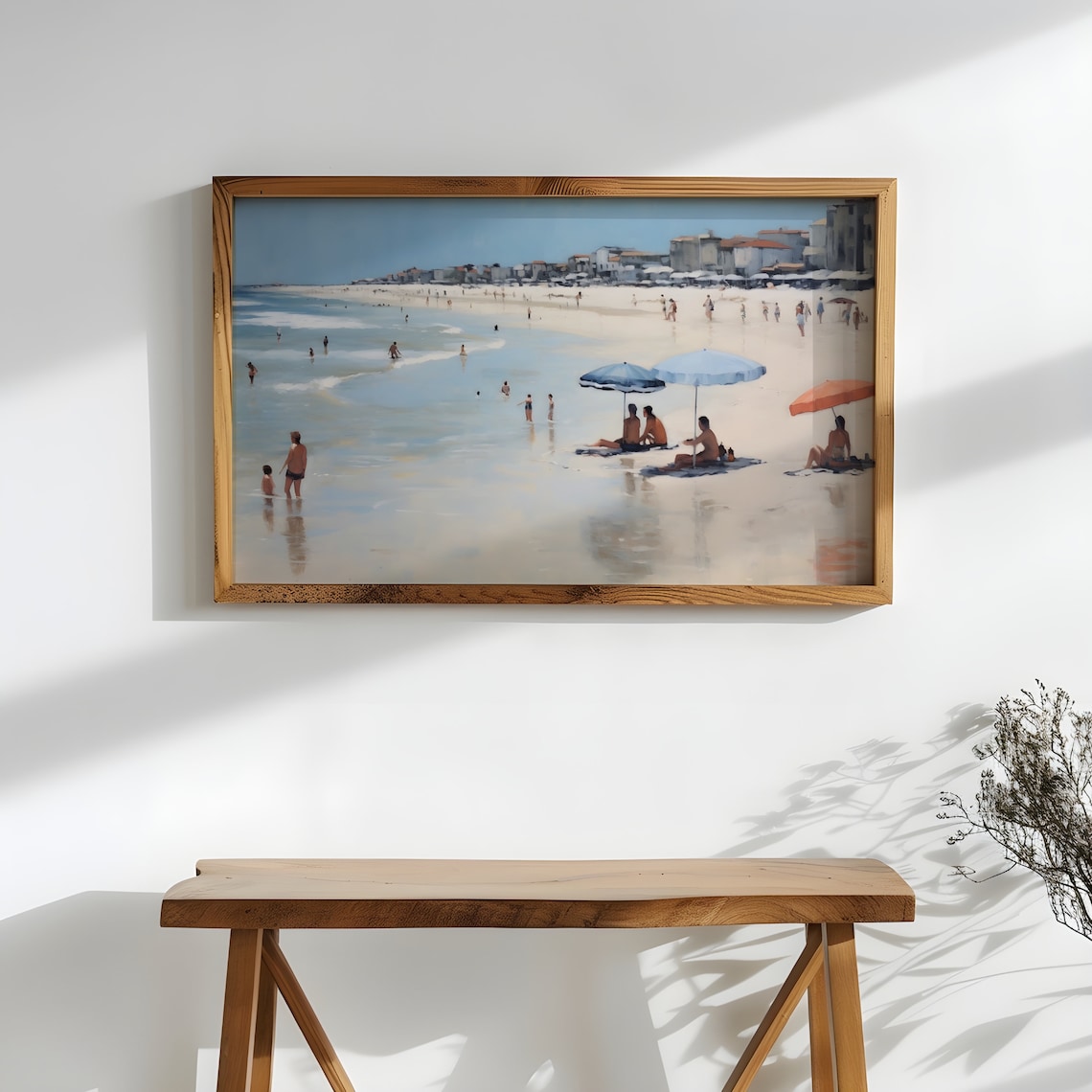 Sunny Beach Day Coastal Town Vintage Summer Seaside Scene Poster - Image 2