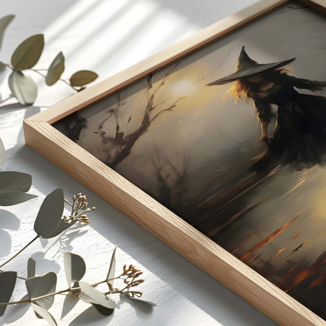 Witch Crossing Moonlit Water Night Mist Broomstick Forest Poster - Image 2