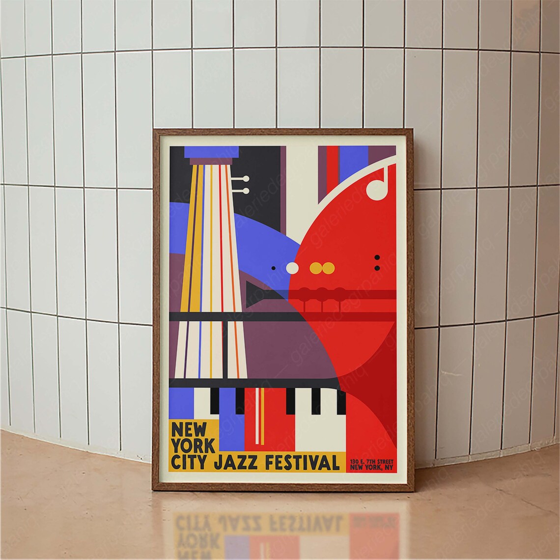 New York City Jazz Festival Cubist Instruments Blue Red Music Poster