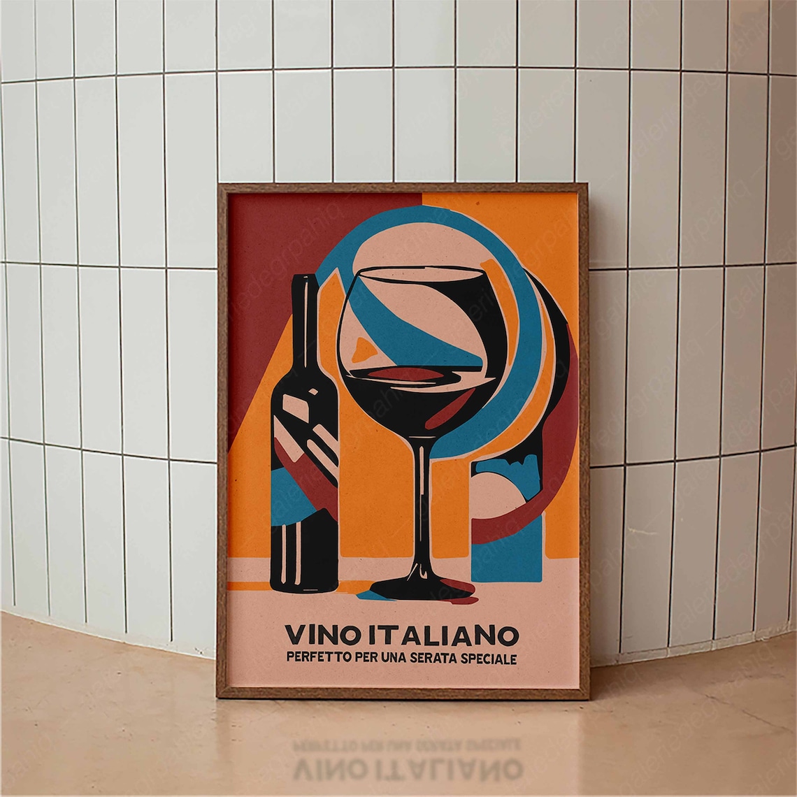 Vino Italiano Italian Wine Cubist Bottle Glass Colorful Wall Art