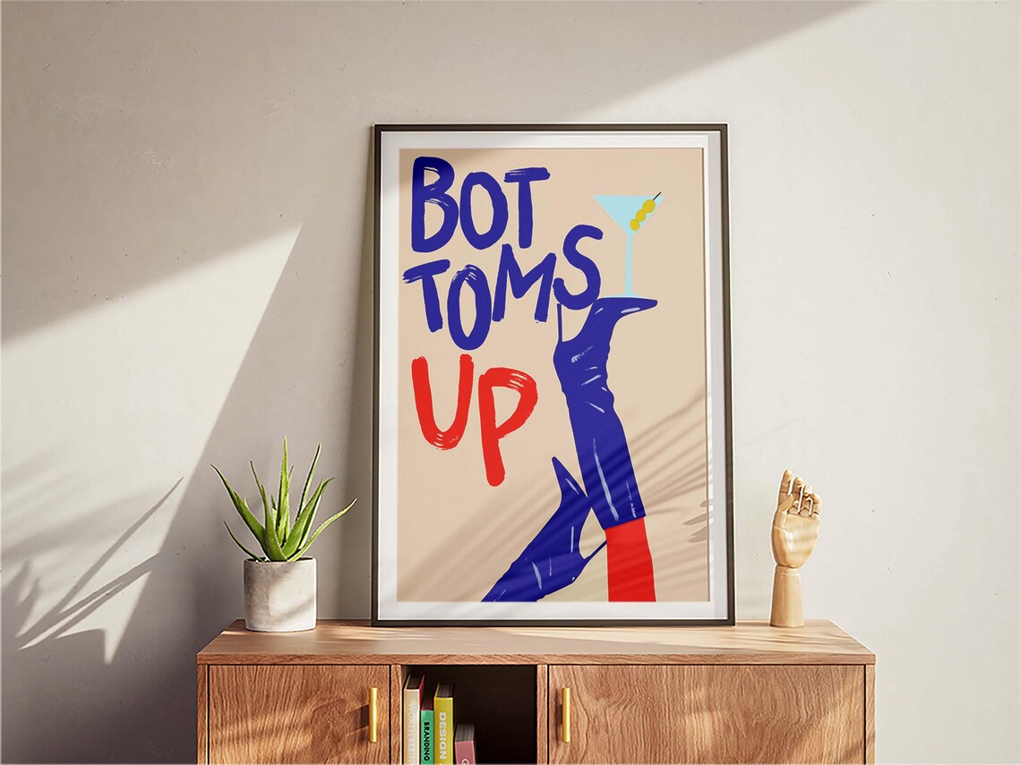 Bottoms Up Martini High Heel Boots Retro Pin Up Cocktail Poster - Image 3